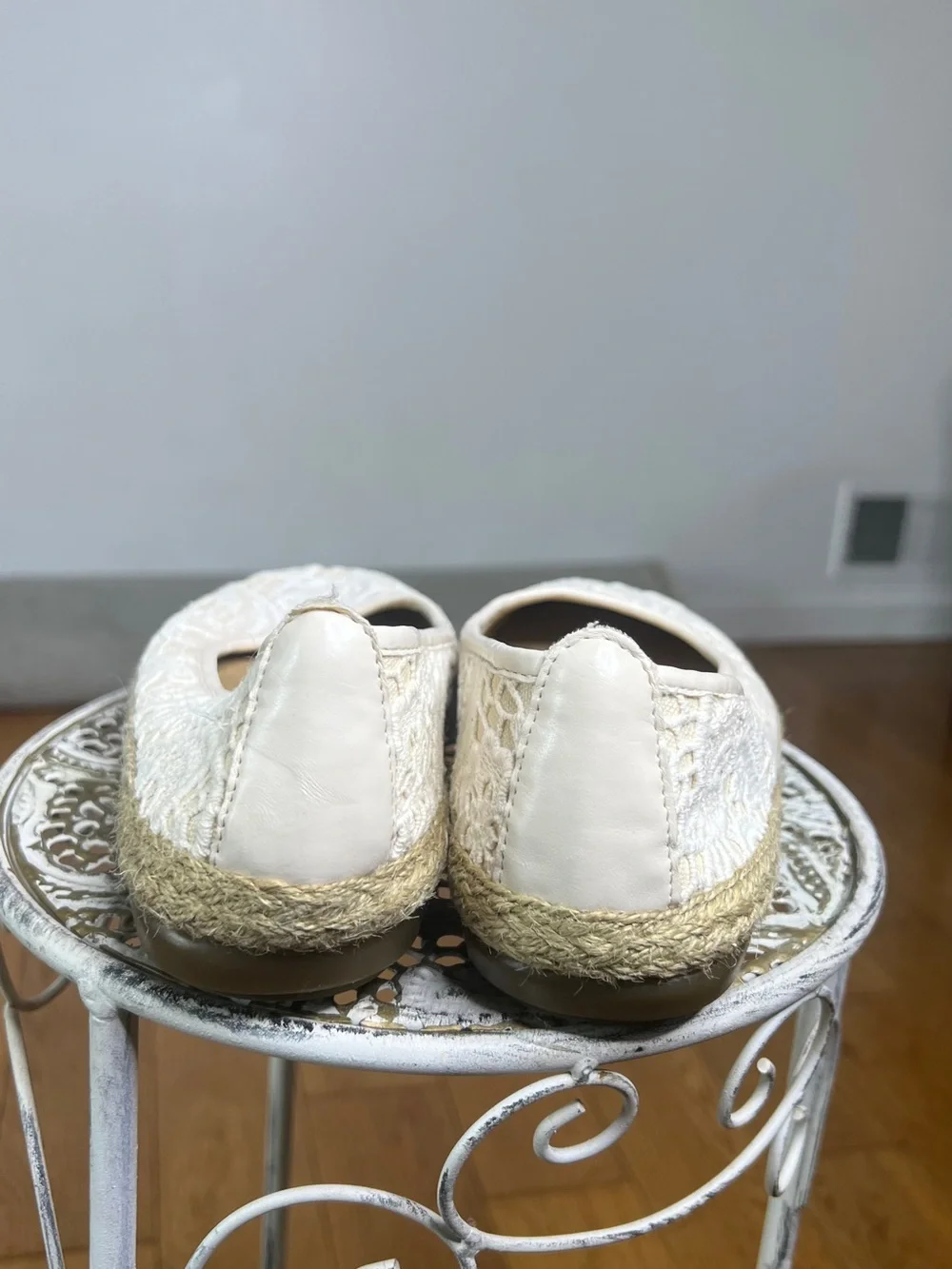 Aerosole Lace Espadrilles Flats in Cream - Women's Slip-On Casual Shoes